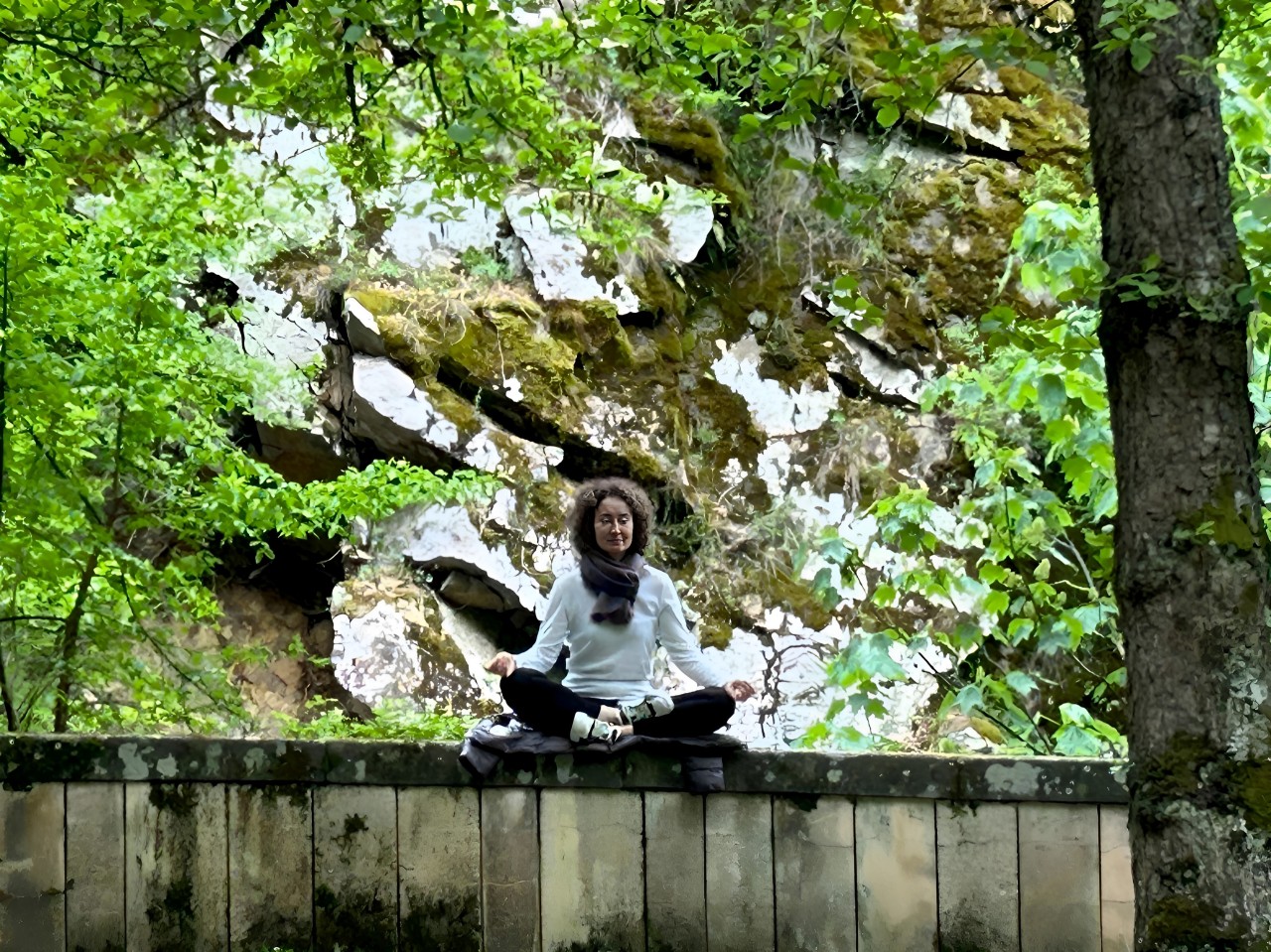 meditates on the grass